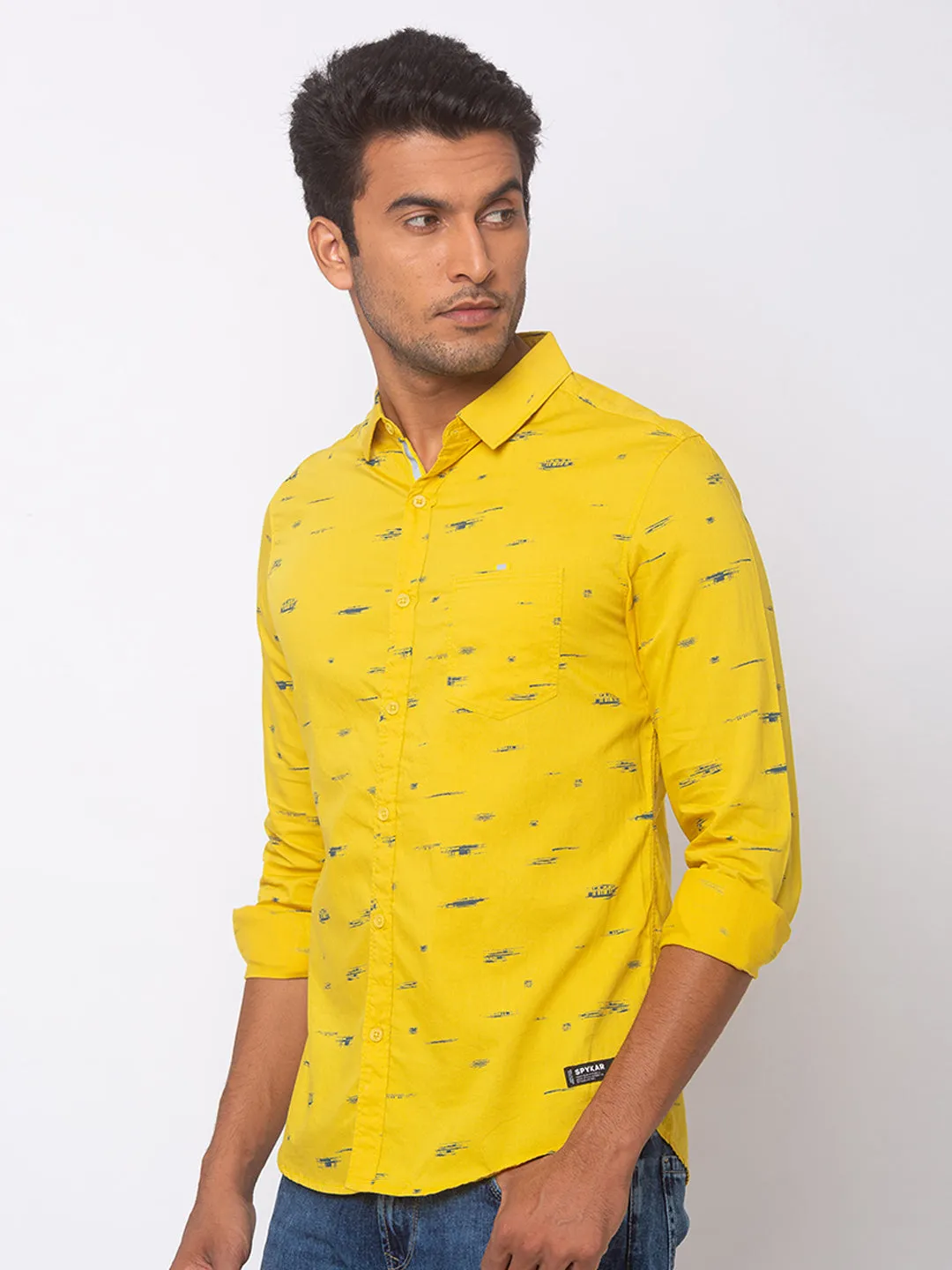 Spykar Men Sulphur Yellow Cotton Slim Fit Shirt