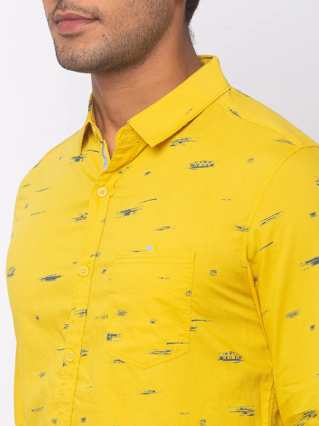 Spykar Men Sulphur Yellow Cotton Slim Fit Shirt