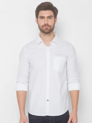 Spykar Men White Cotton Casual Shirts (Slim)