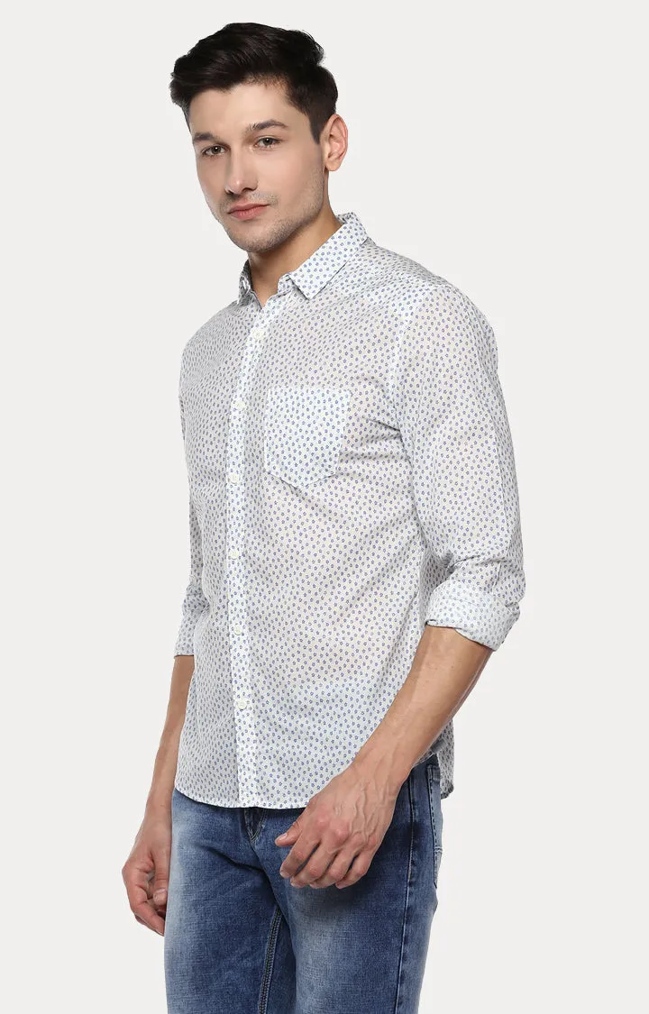 Spykar Men White Printed Slim Fit Casual Shirt