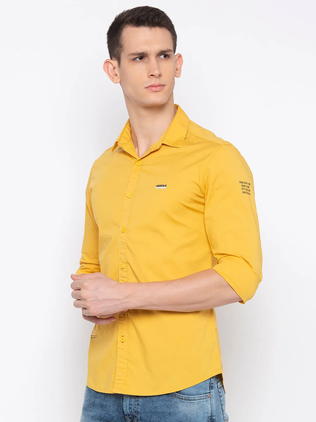 Spykar Men Yellow Solid Casual Shirt