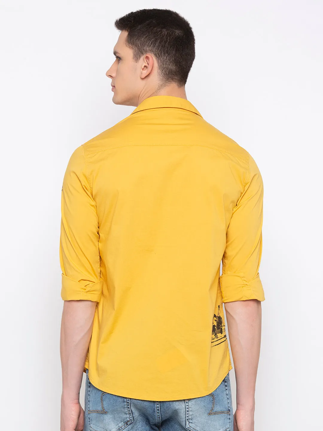 Spykar Men Yellow Solid Casual Shirt