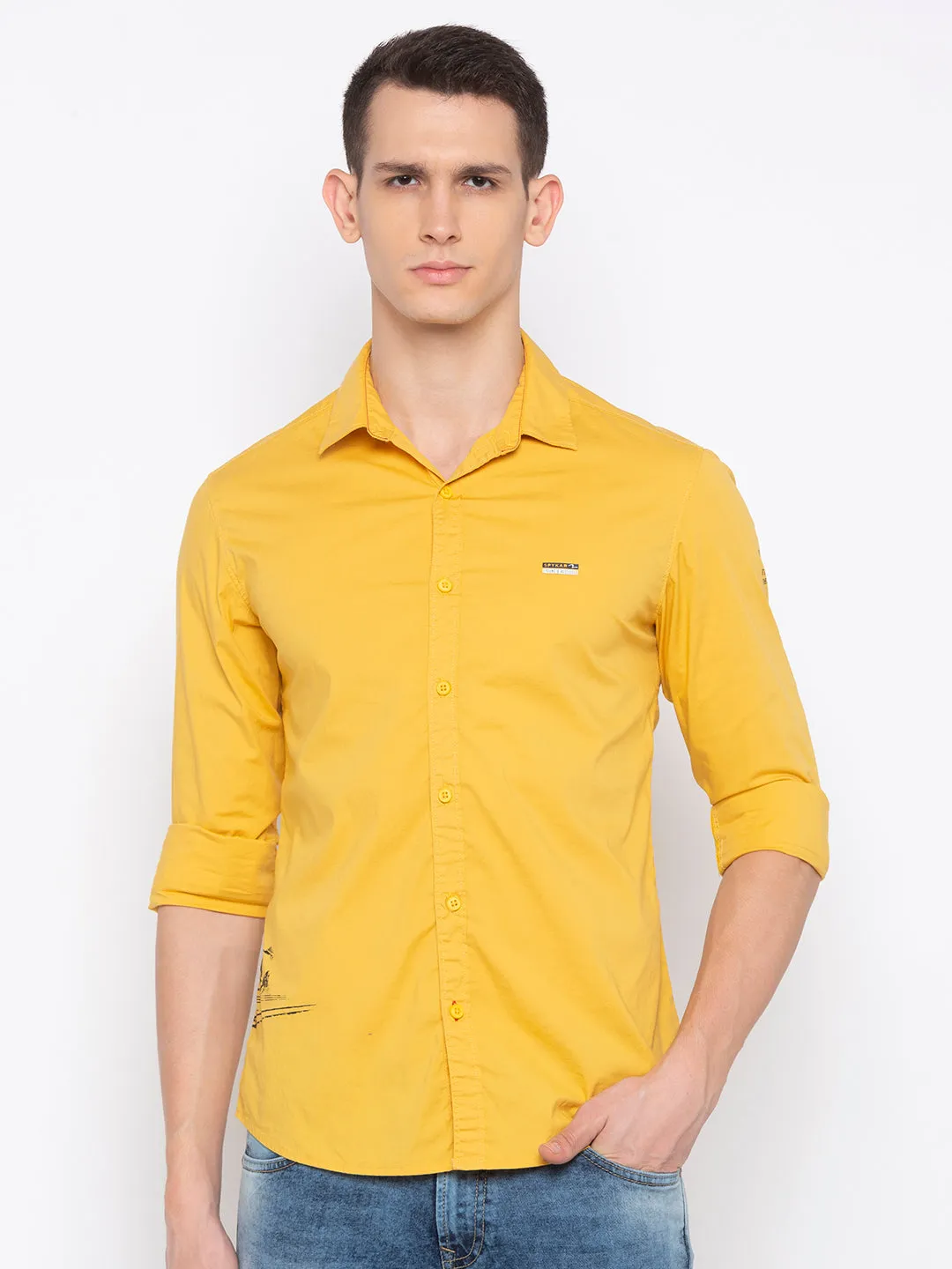 Spykar Men Yellow Solid Casual Shirt