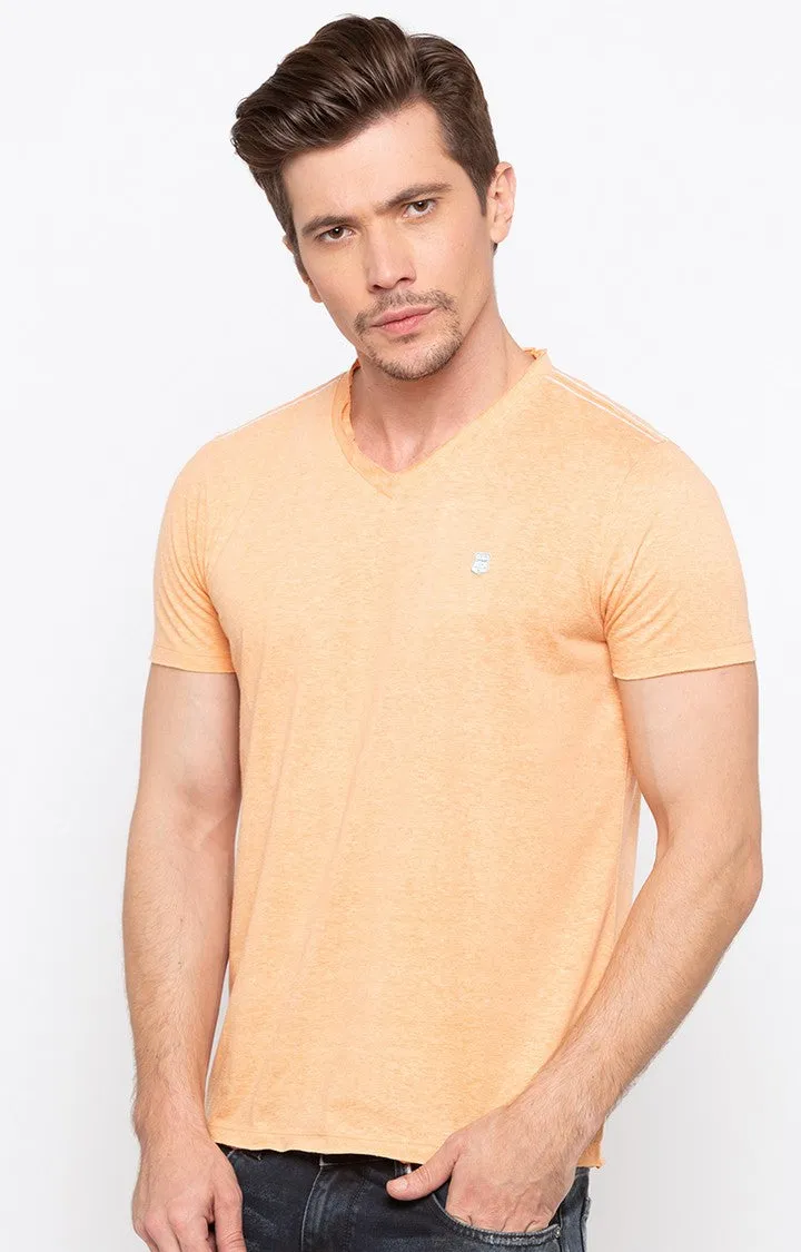 Spykar Orange Melange Slim Fit Men T-Shirts