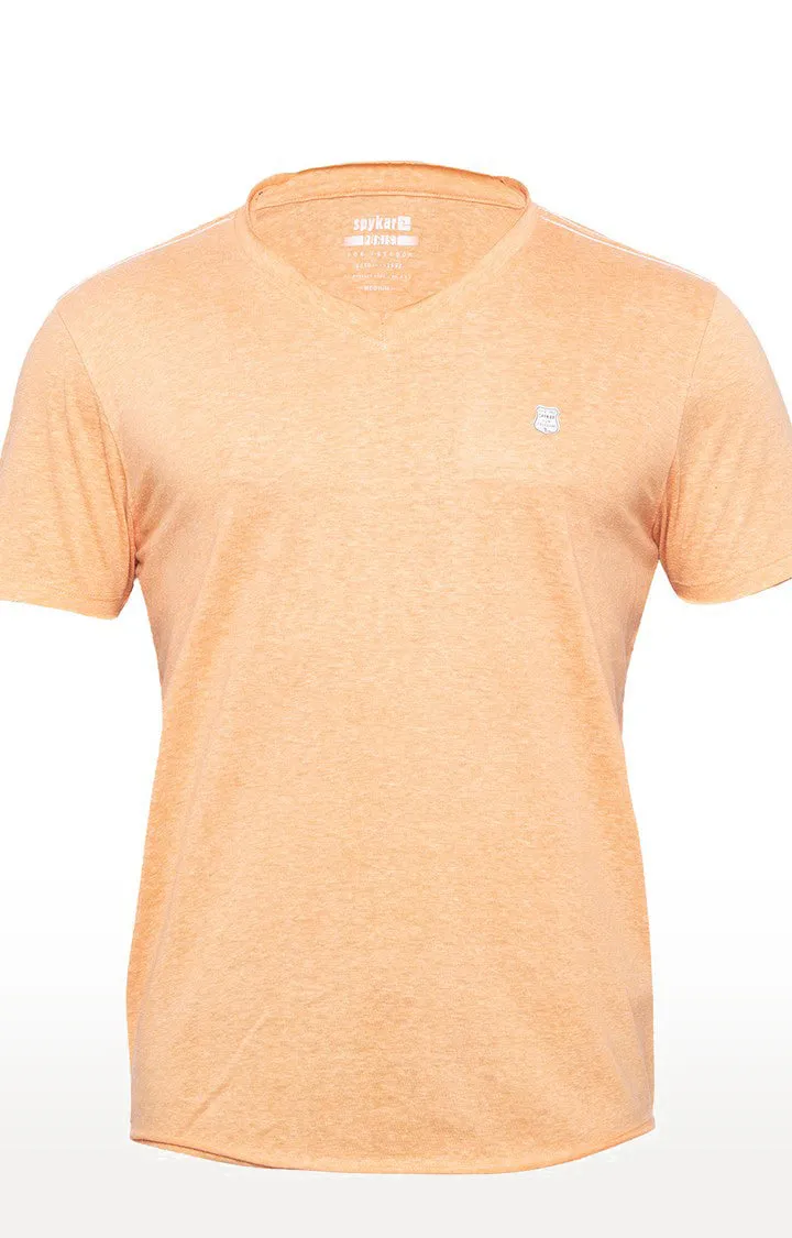 Spykar Orange Melange Slim Fit Men T-Shirts