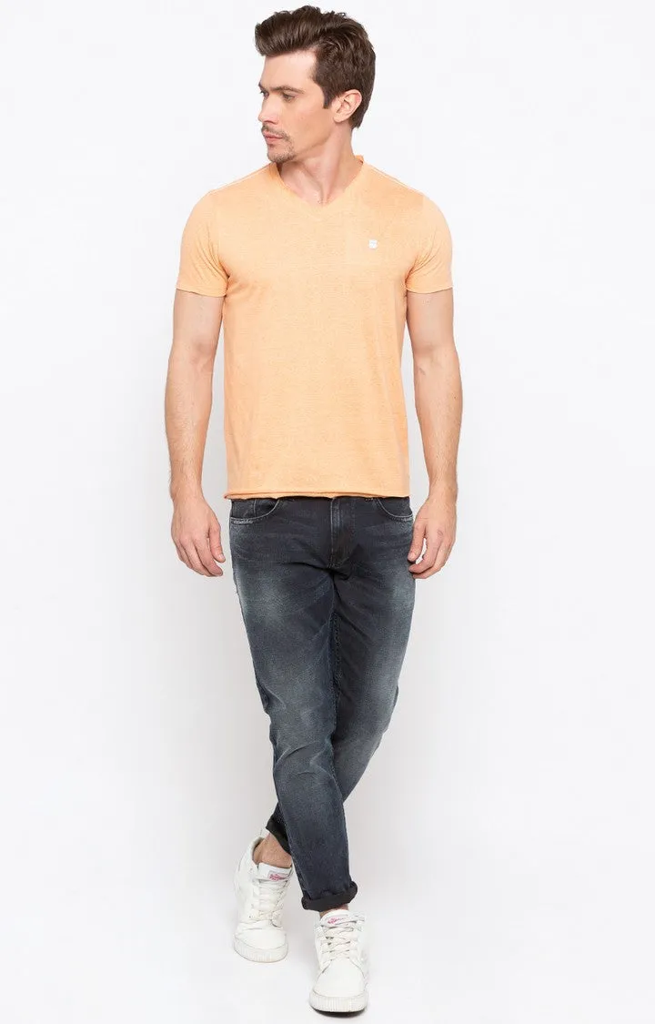 Spykar Orange Melange Slim Fit Men T-Shirts