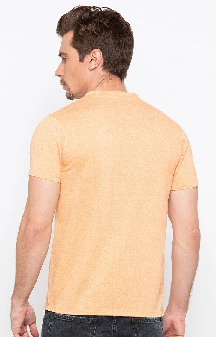 Spykar Orange Melange Slim Fit Men T-Shirts