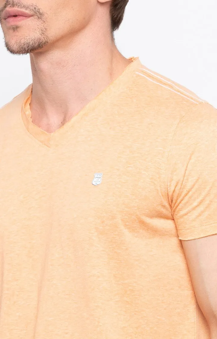 Spykar Orange Melange Slim Fit Men T-Shirts