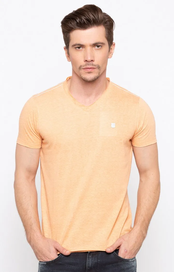 Spykar Orange Melange Slim Fit Men T-Shirts