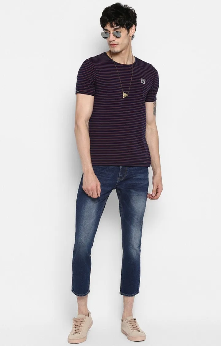 Spykar Purple Striped Slim Fit Men T-Shirts