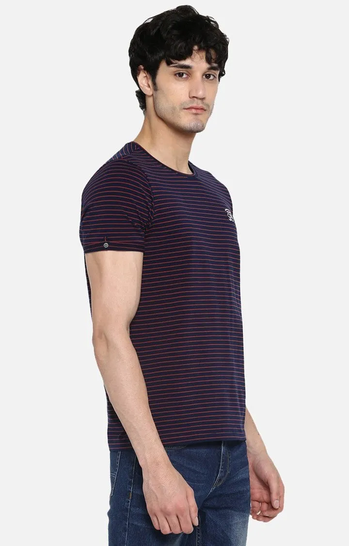 Spykar Purple Striped Slim Fit Men T-Shirts