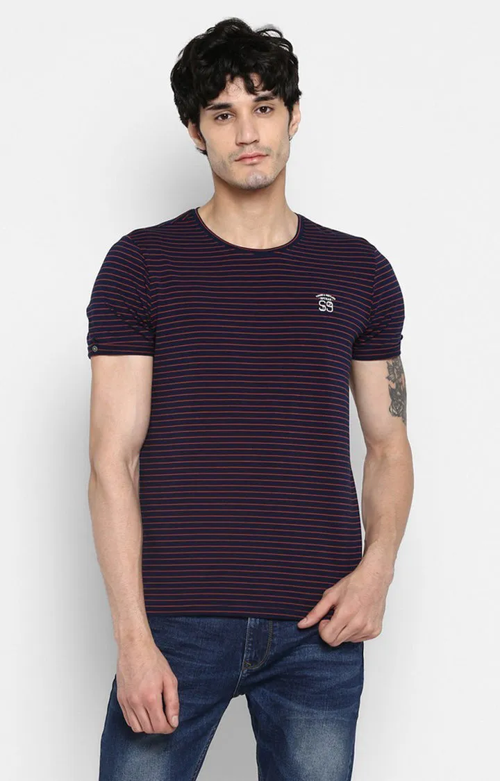 Spykar Purple Striped Slim Fit Men T-Shirts