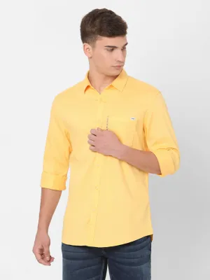 Spykar Slim Fit Men Yellow Cotton Casual Shirts