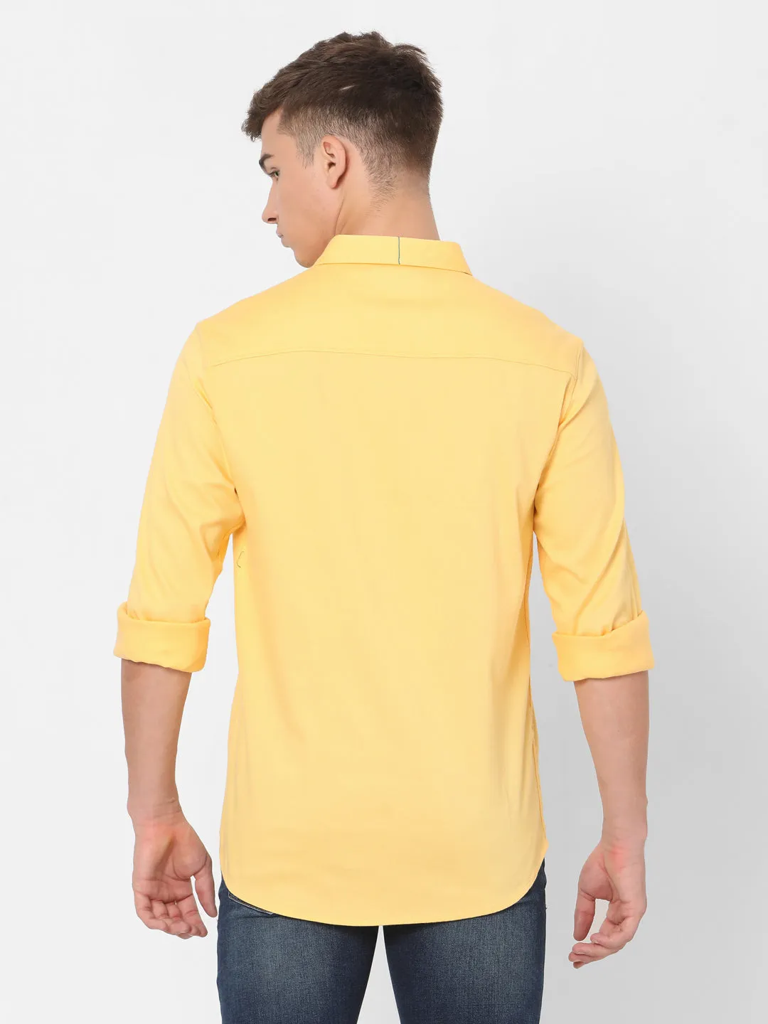 Spykar Slim Fit Men Yellow Cotton Casual Shirts