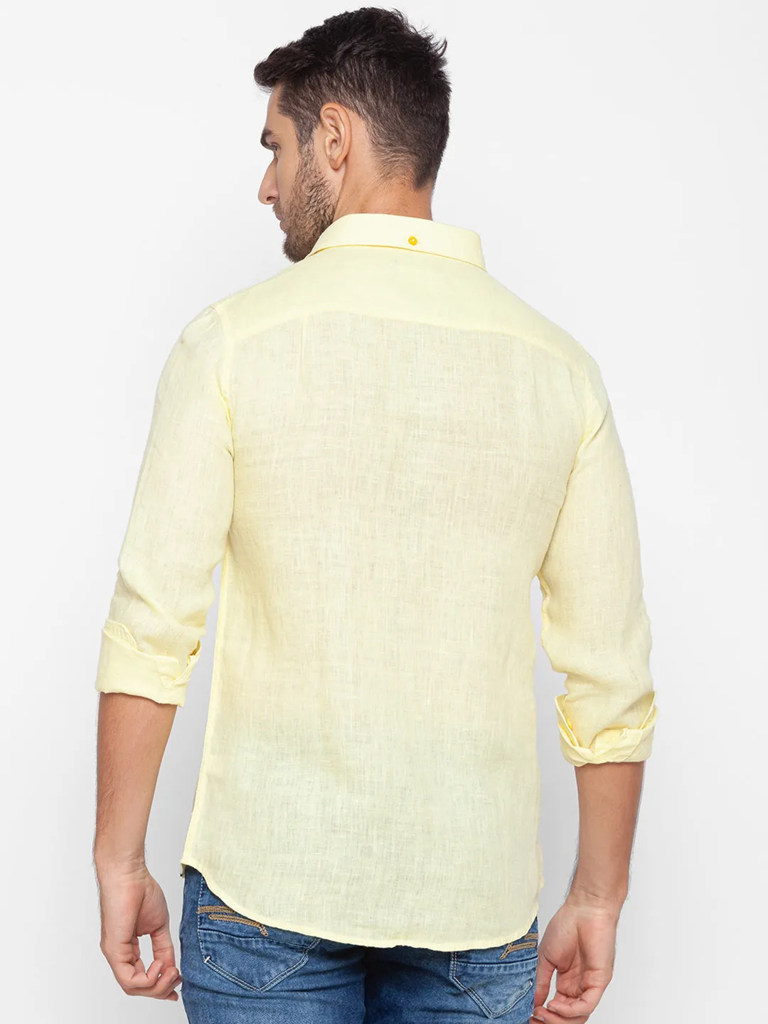 Spykar Slim Fit Yellow Cotton Men Shirt