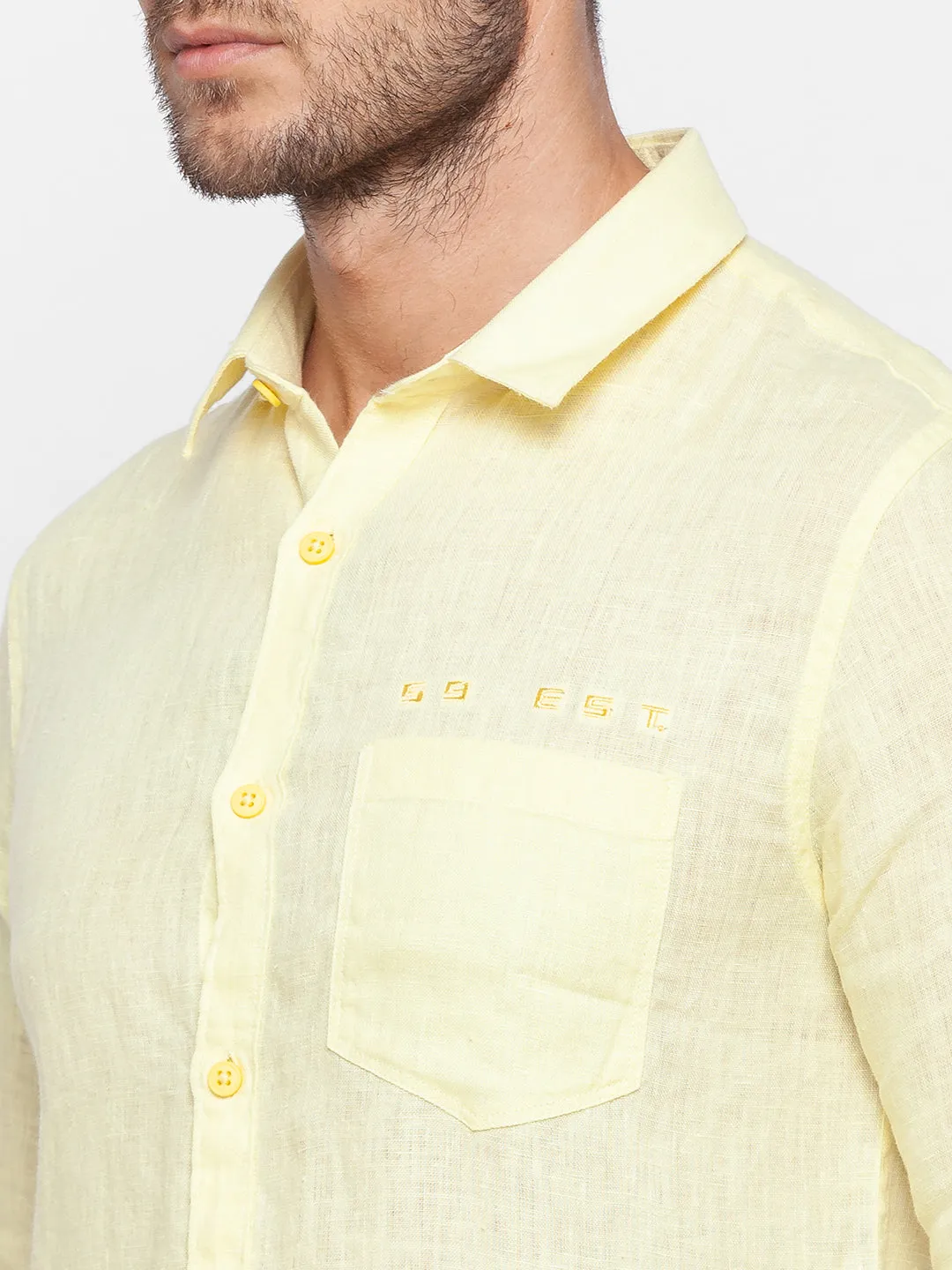 Spykar Slim Fit Yellow Cotton Men Shirt