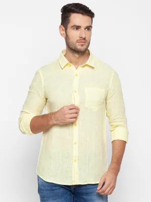 Spykar Slim Fit Yellow Cotton Men Shirt