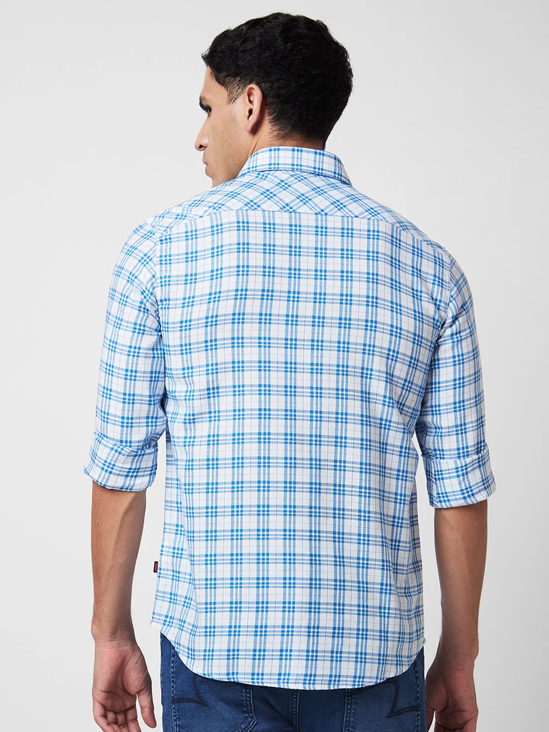 Spykar White Checked Shirt For Men