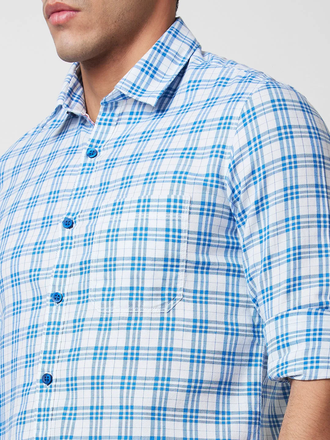 Spykar White Checked Shirt For Men