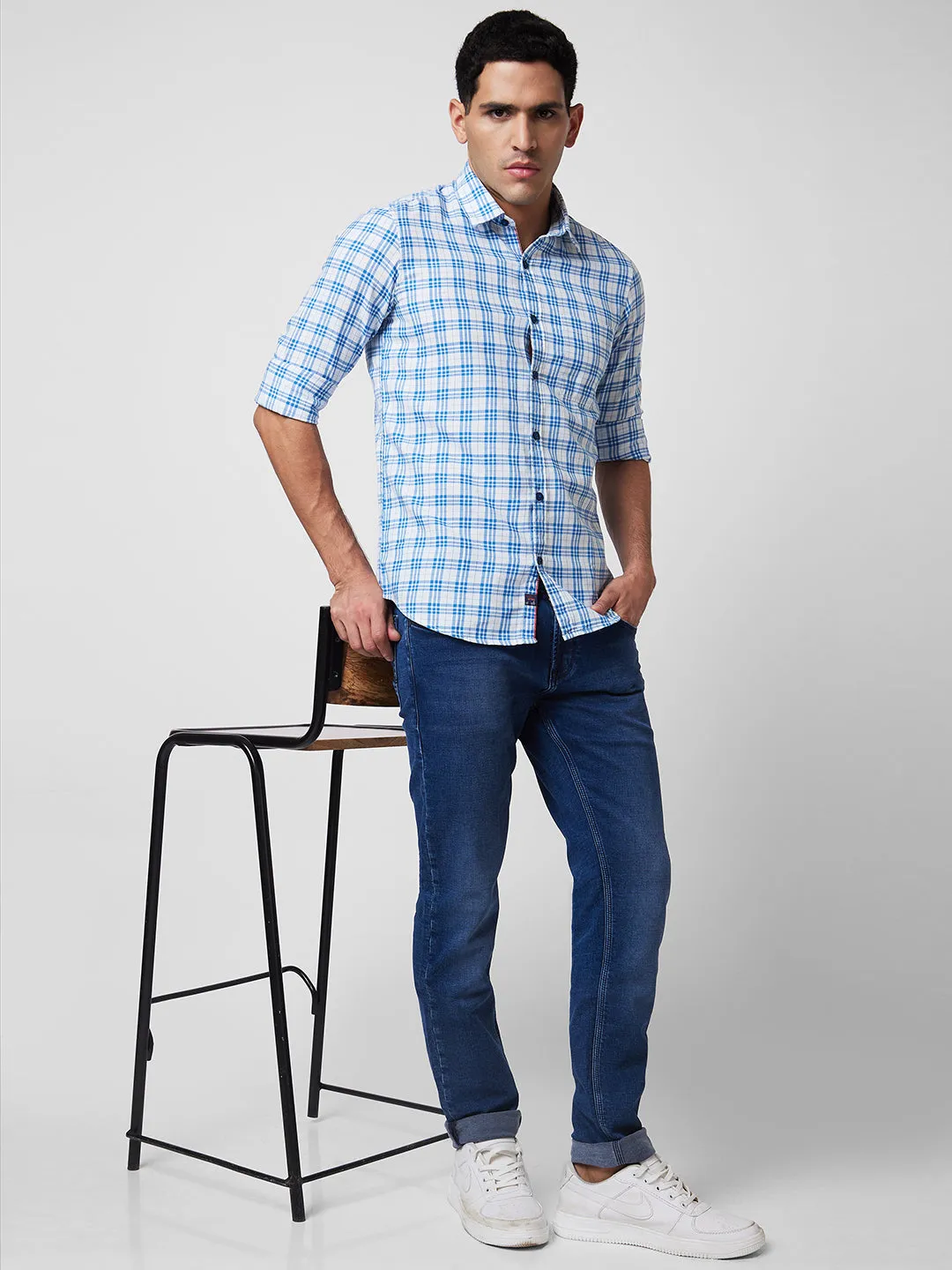 Spykar White Checked Shirt For Men