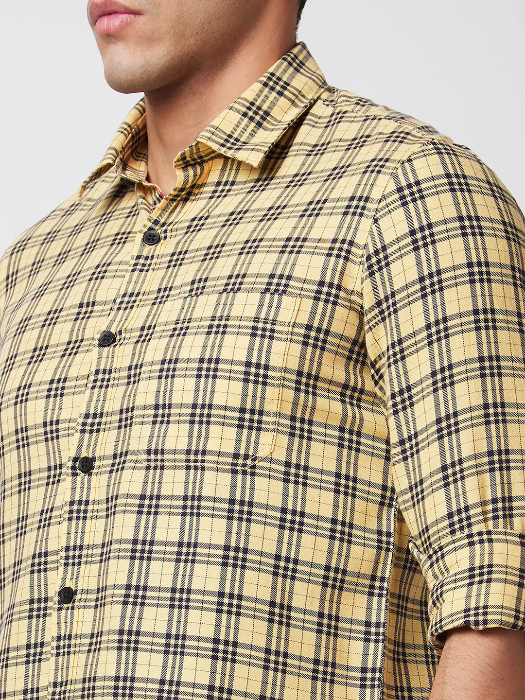 Spykar Yellow Checked Shirt For Men