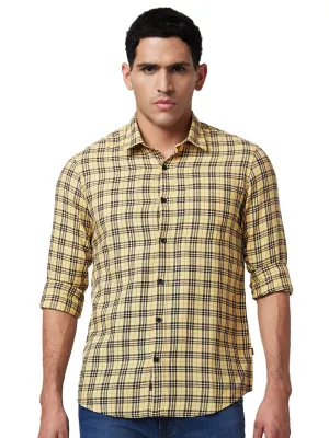 Spykar Yellow Checked Shirt For Men