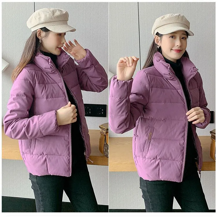 Stand-Up Collar Cropped Solid Puffer Jacket