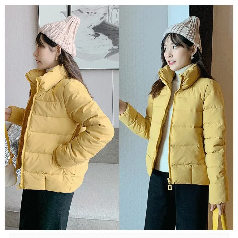 Stand-Up Collar Cropped Solid Puffer Jacket