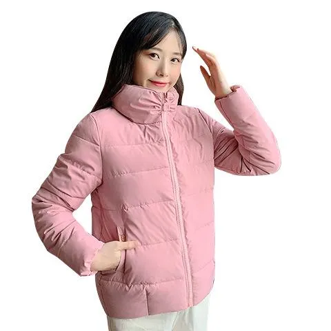 Stand-Up Collar Cropped Solid Puffer Jacket