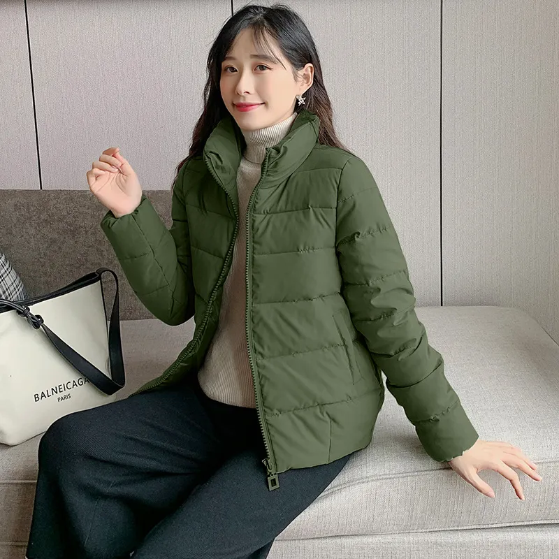 Stand-Up Collar Cropped Solid Puffer Jacket