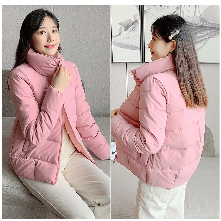 Stand-Up Collar Cropped Solid Puffer Jacket