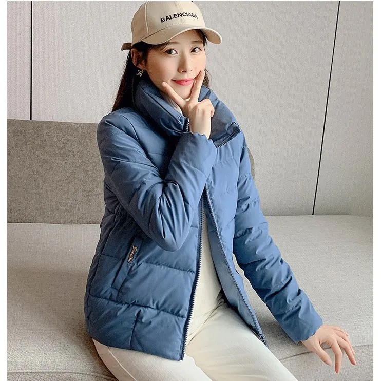 Stand-Up Collar Cropped Solid Puffer Jacket