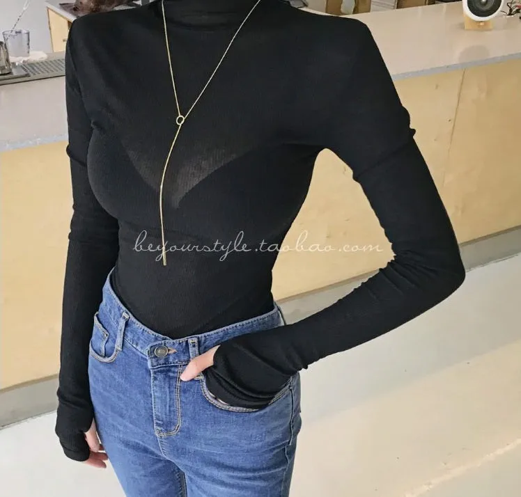 Turtleneck Sexy Basic Korean Style Long Sleeve