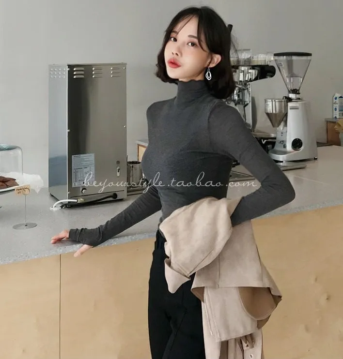 Turtleneck Sexy Basic Korean Style Long Sleeve