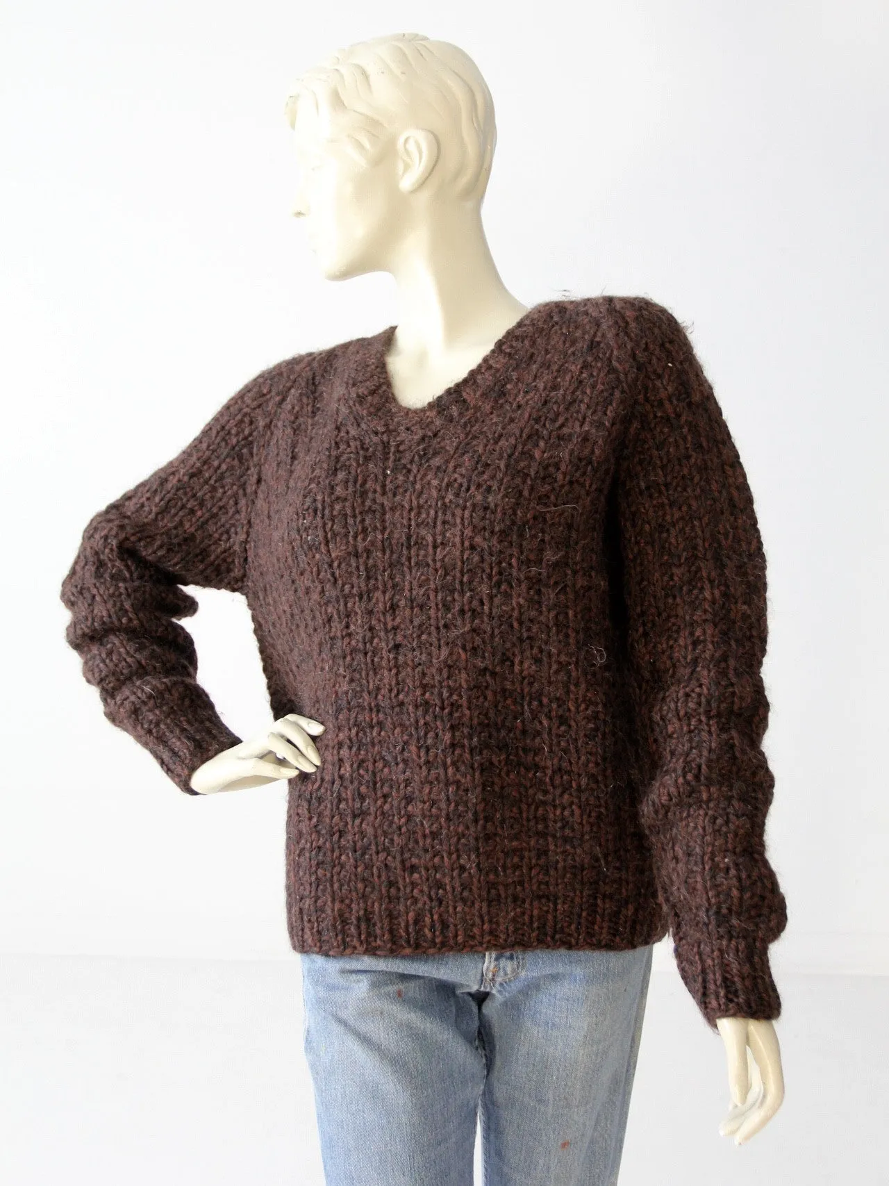 vintage chunky knit sweater with v-neck