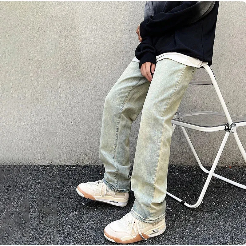 Wiaofellas  -  Brand Jeans Men Pants Fashion Distressed Wash Print Men Jeans Mid Straight Regular Fit Casual Pants Men Trousers