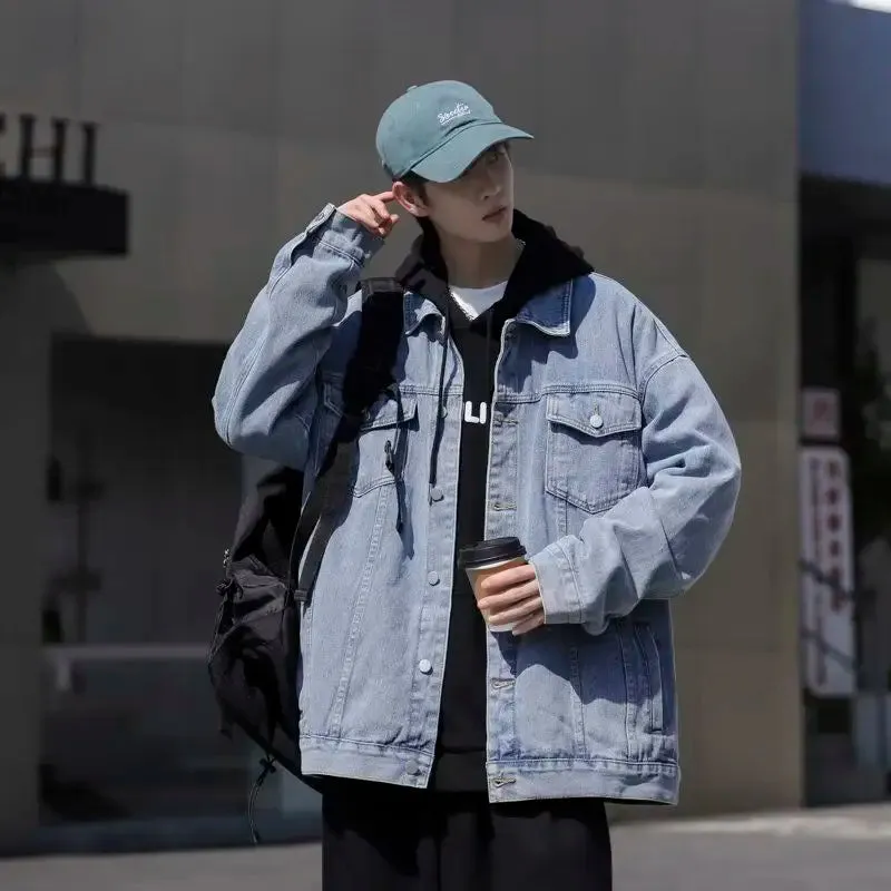 Wiaofellas  -  Men Spring Autumn Fashion Oversize Workwear Outerwear Male Retro Loose Denim Coats Men Streetwear Jeans Jackets H155