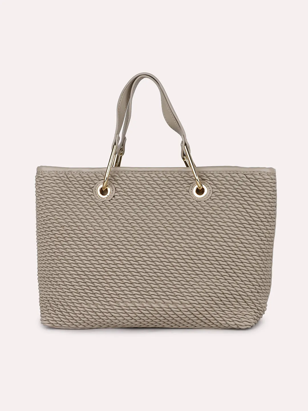 Women Beige Quilted Structured Shoulder Bag