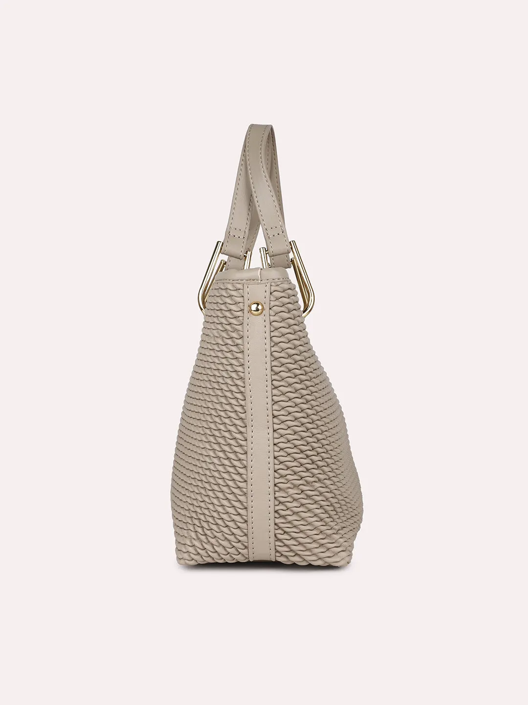 Women Beige Quilted Structured Shoulder Bag