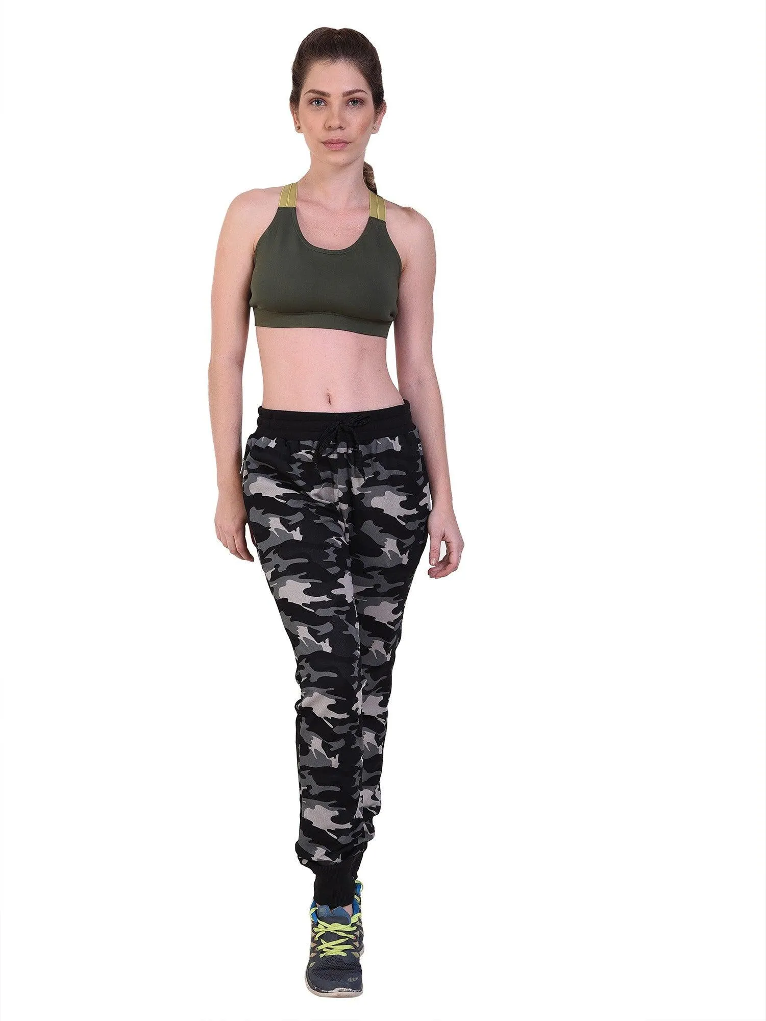 Women Black/Grey Camouflage Joggers