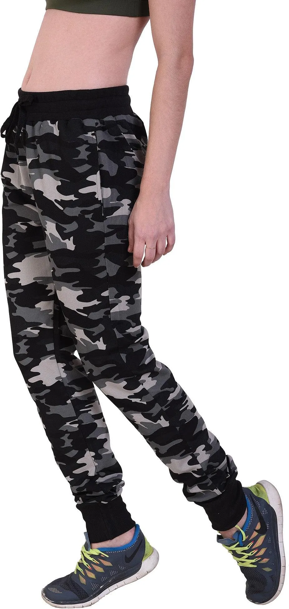 Women Black/Grey Camouflage Joggers