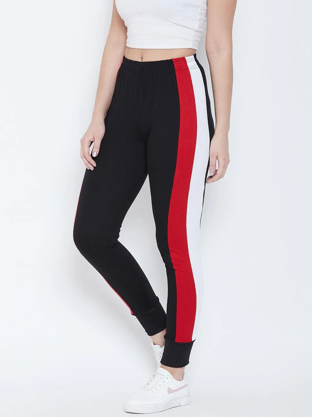 Women Blue/Red Color Block Joggers