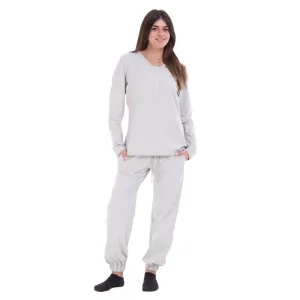 Women Fall Pajama Set Light Grey buttoned sweatshirt   pants