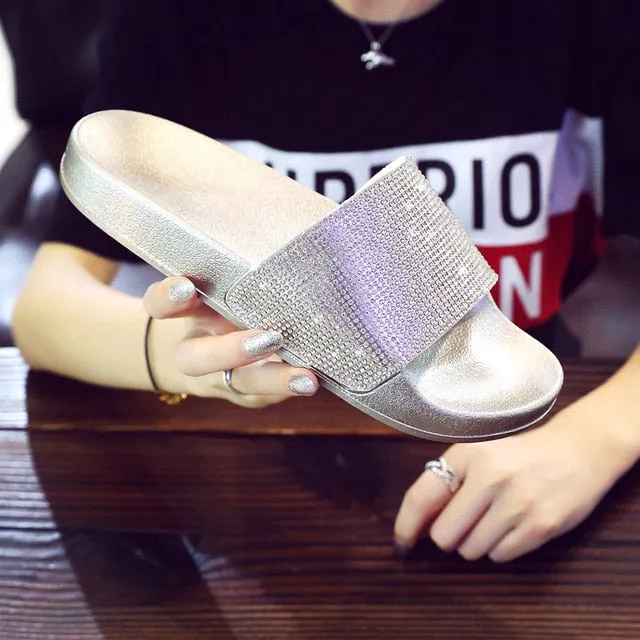 Women luxury Rhinestone Diamond Slides Slippers Shoes