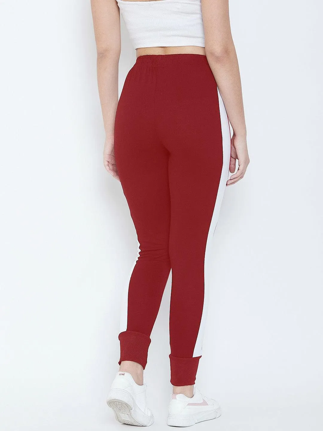 Women Maroon/Yellow Color Block Joggers