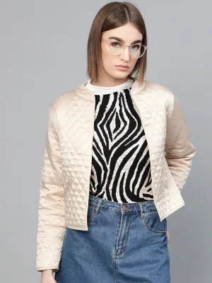 Women Nude Front Open Quilted Jacket