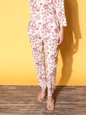 Women Pink Floral Pencil Pants