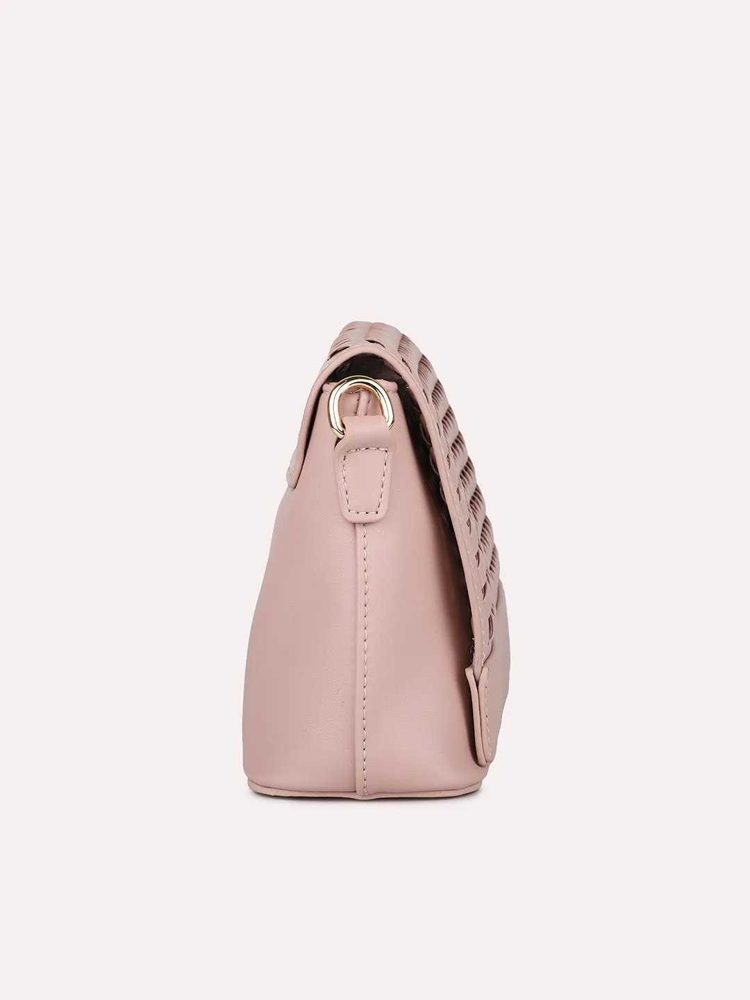 Women Pink Textured Structured Sling Bag