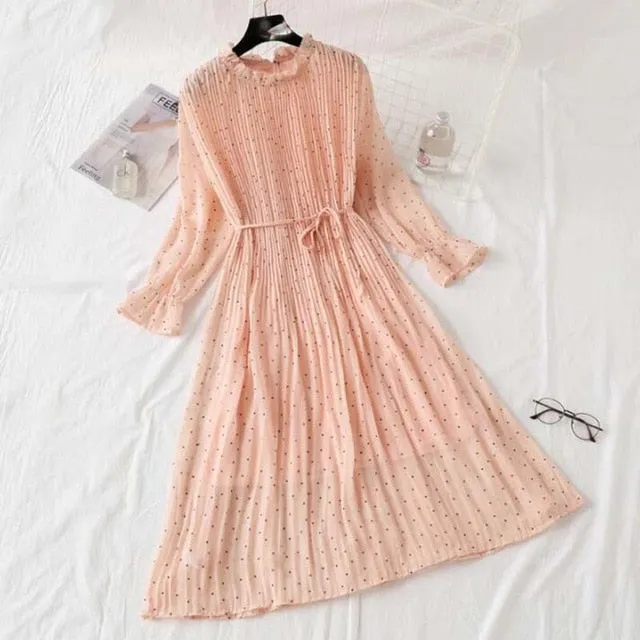 Women Print Pleated Chiffon Dress 2019 Spring Summer New Hot Fashion