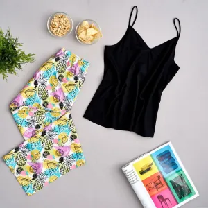 Women summer pajama set Black top  Pineapple Pants